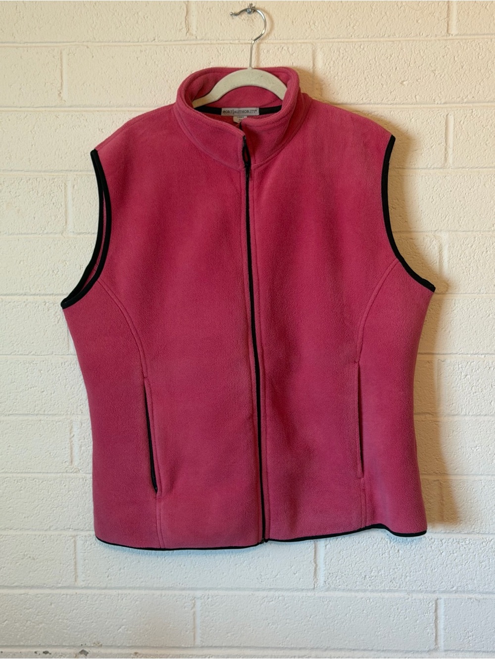 Port Authority Raspberry Fleece Zip Vest with Black Trim